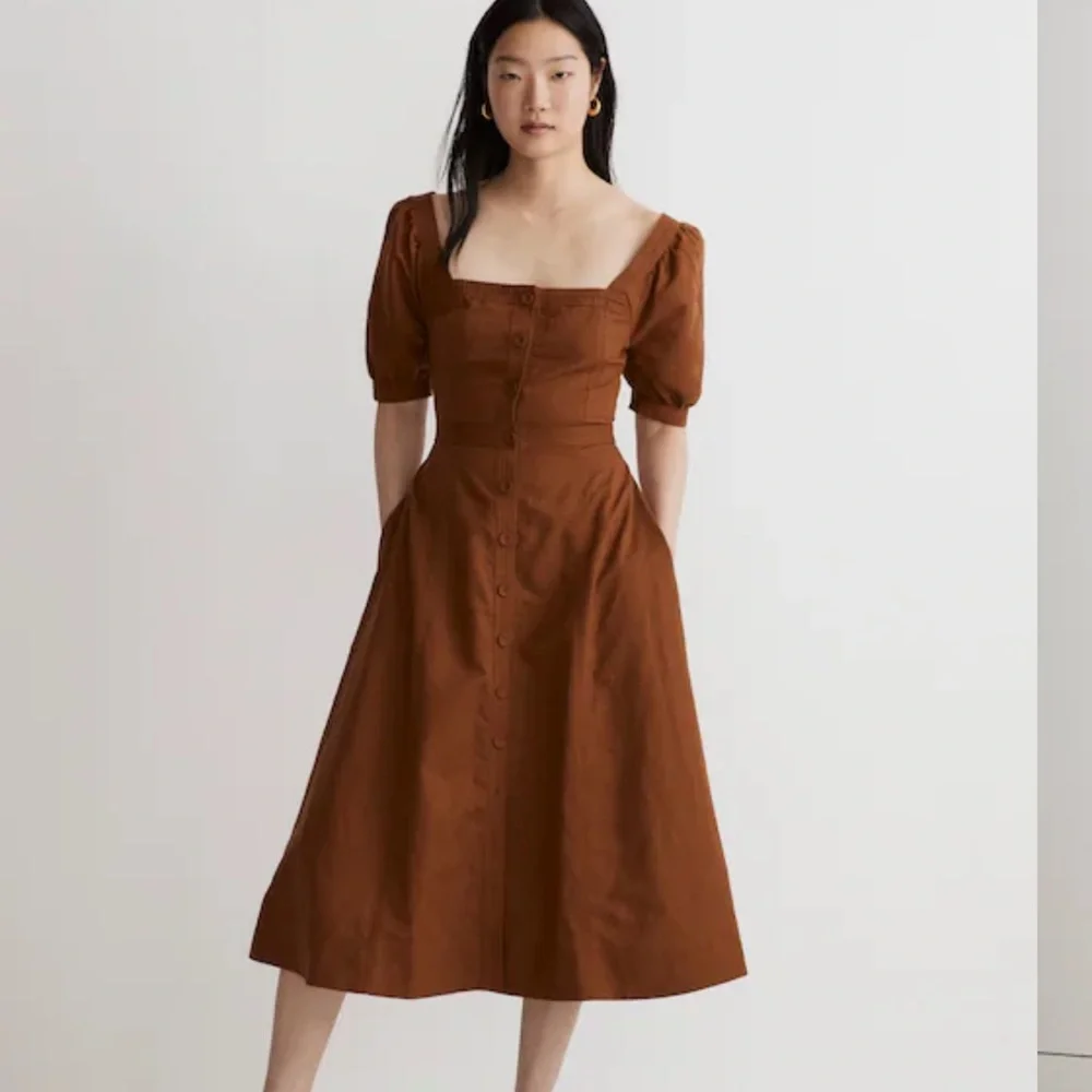 Madewell Tan Button-Up Dress- LINEN - Picture 1 of 6